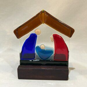 Fused Glass Nativity Scene Votive Holder Hand Made in El Salvador